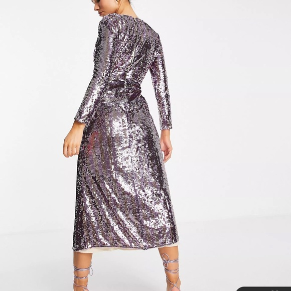 NWT French Connection Fiki midi wrap dress in all over pink sequin size 0 - Picture 4 of 10